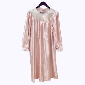 Vintage Cachet Sears Satin Nightgown Pink Embroidered L Granny Cottage Core